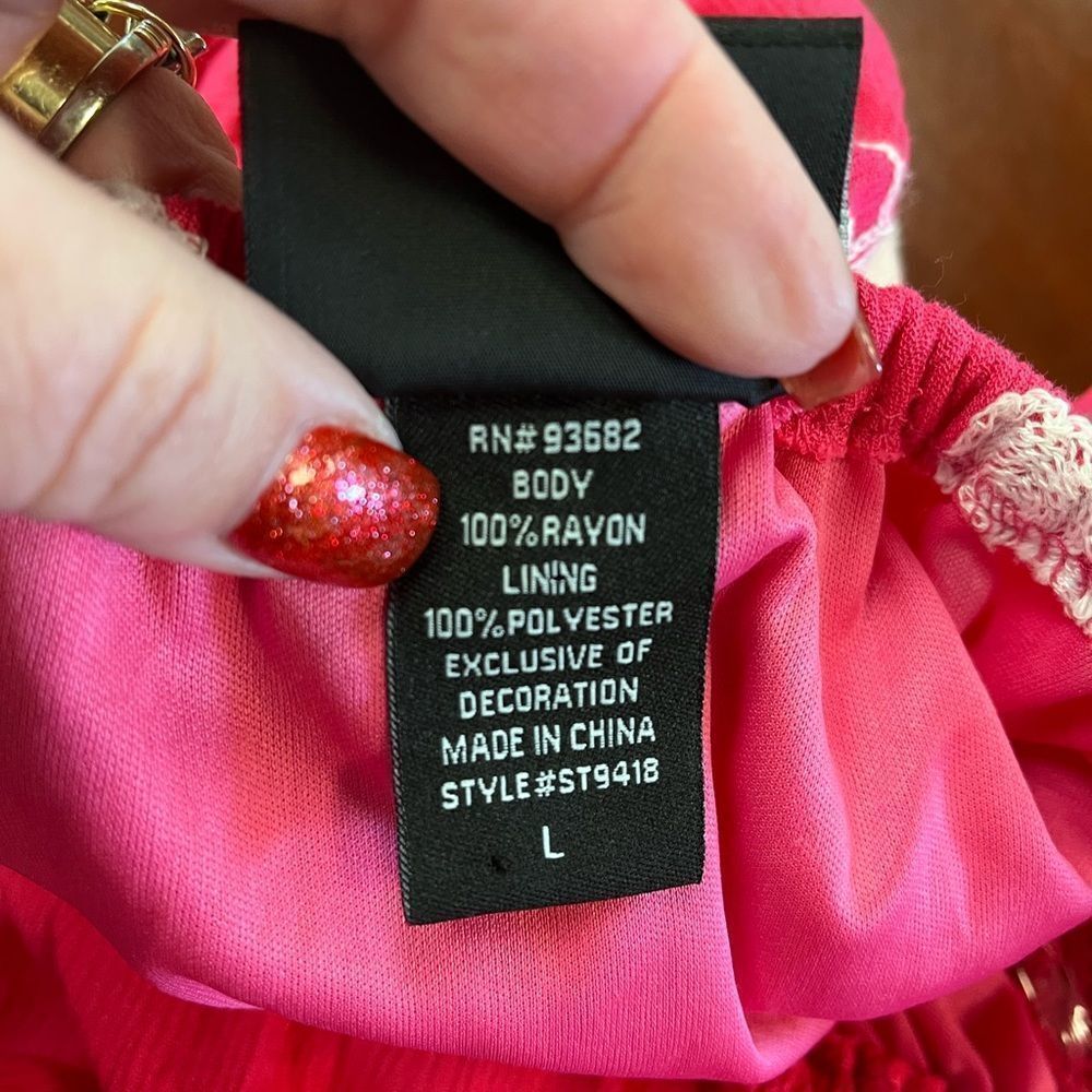 LIV Los Angeles Pink & White Floral Embroidered Off the Shoulder Dress sz L - Picture 8 of 8
